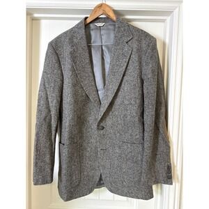 Courtenay Mens Wool Tweed Blazer Elbow Patches Gray Single Breasted Sport Coat